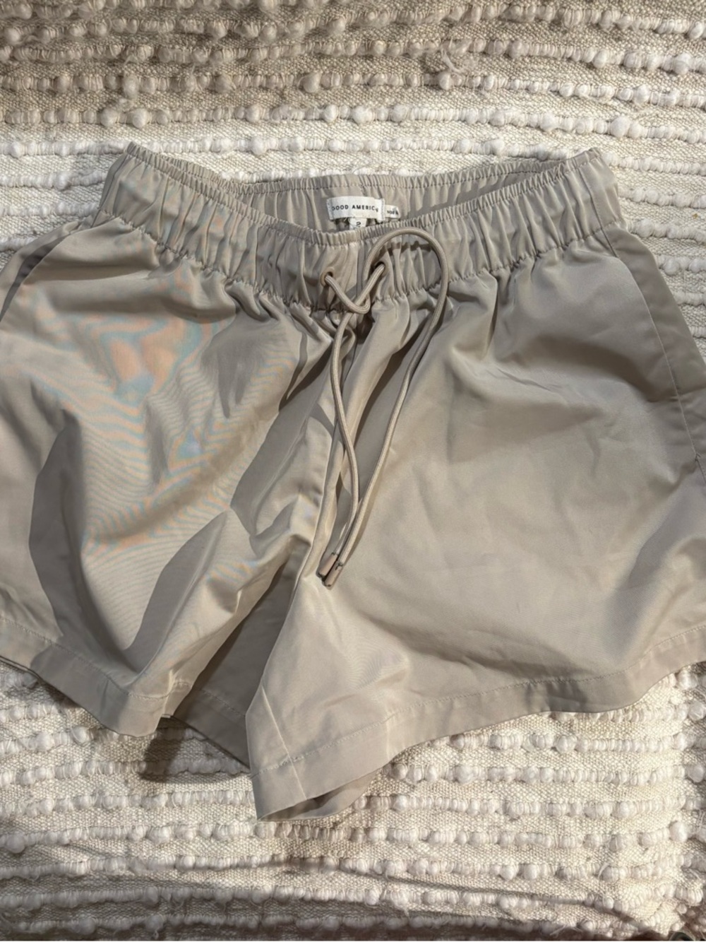 Good American Light Taupe Drawstring Athletic Shorts